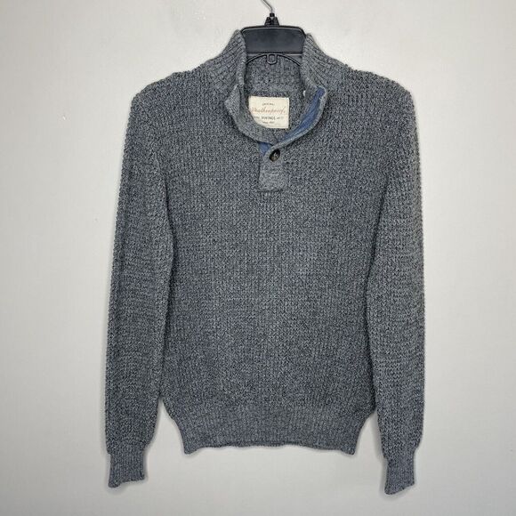 WEATHERPROOF Sweater Mens Medium M Heather Gray 1/4 Button Pullover 100% Cotton - Picture 1 of 8